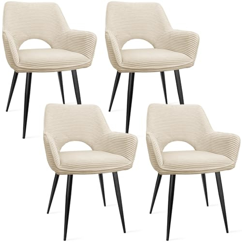 WAFTING Esszimmerstühle 4er Set, Armlehnstuhl mit Metallbeine, beige