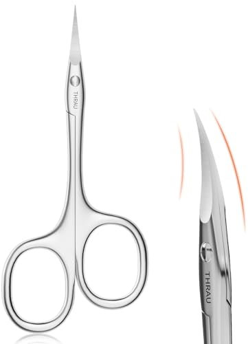 THRAU Forbici per Cuticole per Mancini – Acciaio Inox Chirurgico con Punta Ricurva Affilata – Per Cuticole, Unghie, Sopracciglia, Ciglia, Naso e Barba – Ideale per Manicure
