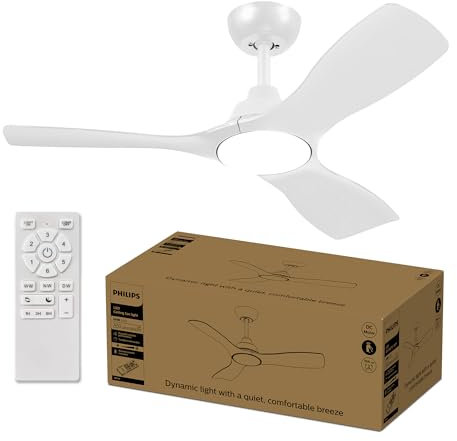Philips Fixed Blade Ventilatore da soffitto con Luce, 3 pale, 106cm, Luce LED da 28W, motore DC, 3 temperature di colore (3000 K, 4300 K, 6500 K), dimmerabile, telecomando incluso