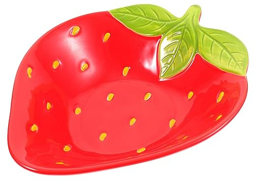 HOLIDYOYO Tazón de Cerámica Forma de Fresa Rojo, Recipiente para Exhibición de Alimentos Fácil de Limpiar, Adecuado para Fruta y Ensalada Hogar