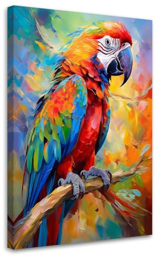 Feeby Leinwand Bilder - Bild Wohnzimmer - Papagei Tierabstraktion - 60x90 1tlg - Deko Schlafzimmer Groß - Dekoration Canvas - Gemälde - Modern Wandbilder - Kunstdruck