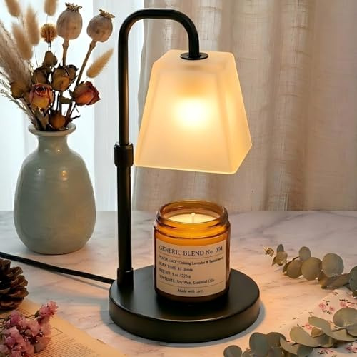 QUIGO Candle Warmer Lamp with Timer Dimmable Adjustable Height Glass Lampshade Electric Wax Melter for Scented Candles Desk Table Night Light Lamp Aesthetic Room Decor House Warming Gifts for Women