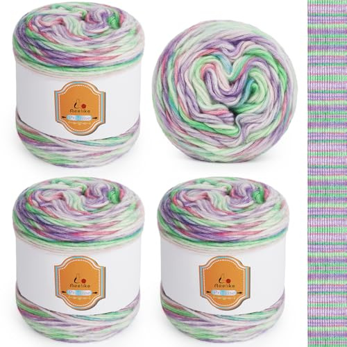 Aeelike 400g Farbverlaufsgarn Baumwolle zum Stricken, 210m Super leichte Gradient Bobbel Wolle Farbverlauf, Mehrfarbiges Babywolle zum Häkeln Weich, zum Decke Pullover Schal, Ombré Garn, Prärie