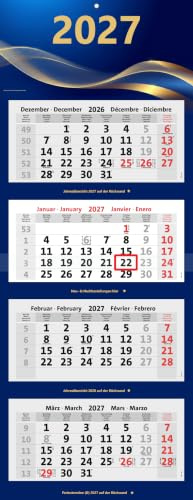 Kombi 4-Monatskalender 2027 Bürokalender großer Wandkalender vier Monate mit Bild (Royal Waves)