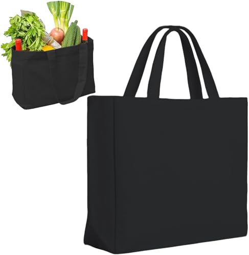 Zephyra Sacs en Coton 45 x 35 x 8CM, Sacs en Toile, Sacs en Tissu avec Poignée Longue, Non Imprimés, Réutilisables, Sacs Fourre-tout pour Courses, Bricolage, Peinture, Broderie, Quotidien (Noir)