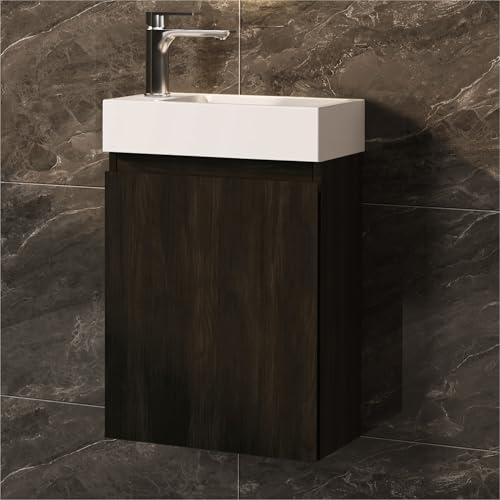 JINDOLI Waschtisch mit Unterschrank 40 cm - Badmöbel Set mit Waschbecken, Vormontiert Waschbeckenunterschrank Klein für Bäder, Gäste WC (inkl. Schwarz Armatur)