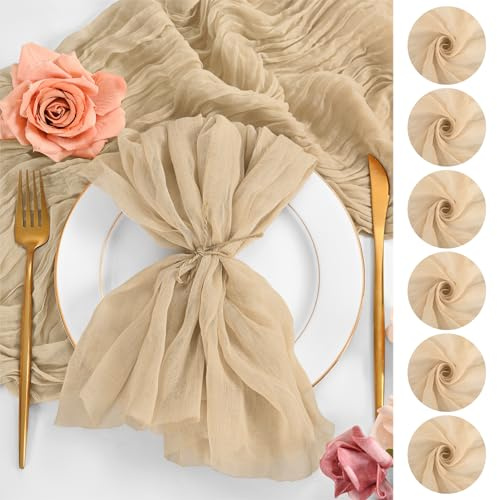 24 Stück Beige Käsetuchservietten, 50 x 50 cm Stoffservietten, große rustikale Boho-Gaze-Dinner-Serviette, waschbare Tischserviette für Hochzeit, Party, Brautparty, Babyparty, Tischdekoration