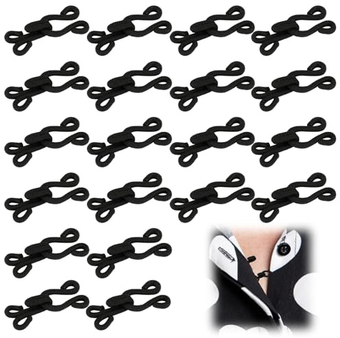 QhgPnt Hook and Eye Fastenings for Clothes, 20 Pairs Black Sewing Hooks and Eyes, 3CM x 1.3CM Bra Hook and Eye Latch Clothes, Secure Fasteners for Lingerie, Jackets, Skirts, DIY Craft ﻿