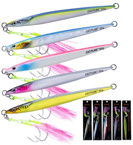 Goture Fishing Jigs, 80g 120g 150g 200g 300g Vertical Jig Saltwater, Jig Fishing Lures with Assist Hooks, Deep Sea Jigging Spoon Lures, Speed Fast Fall Jigs for Tuna, Salmon, Bass, Kingfish