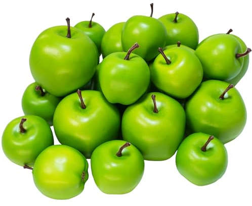 Winlyn 20 Pcs Artificial Green Apples Simulation Decorative Apples Lifelike Realistic Fake Fruits for Home Kitchen Décor Photo Props Bowl Basket Filler Wreath Making Fruit Display