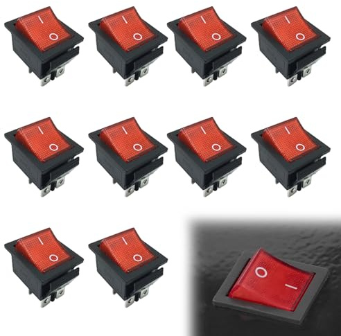 10 Stück Kippschalter 230V, Wippschalter Mit Kontrollleuchte, Einbauschalter 230V, 4-Polig 2-Stufig, Rot