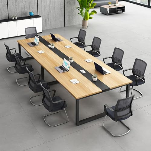 Großer Konferenztisch, Rechteckiger Meetingtisch, mit Kabelkanal und Stabiler Metallrahmen für 8–12 Personen, Tisch für Büro, Konferenzraum,004,240x130x74cm