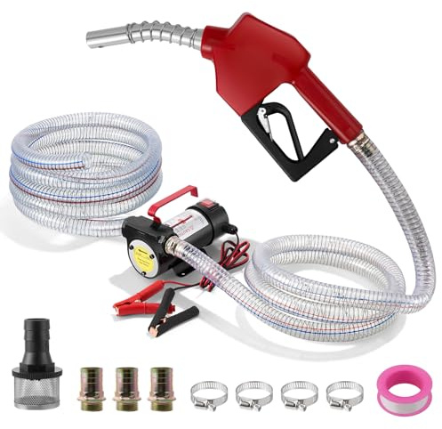 12V 200W Electric Diesel Transfer Pump, 45L/min Fuel Transfer Pumps, Self Priming Fuel Transfer Extractor Pump Kit with Aluminium Manual Nozzle and Hoses