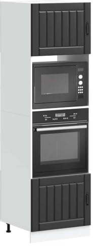 Zeehear Lucca - Lot de 2 armoires de cuisine en bois noir - 60 x 57 x 207 cm - Pieds réglables - Armoire de cuisine pour four, micro-ondes, résistant à l'humidité