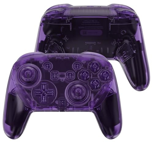 eXtremeRate DIY Replacement Full Set Shell Buttons for Nintendo Switch 2 Pro Controller, Custom Faceplate Rear Bottom Cover with Thumbsticks ABXY Dpad ZLZR for Switch 2 Pro - Clear Atomic Purple