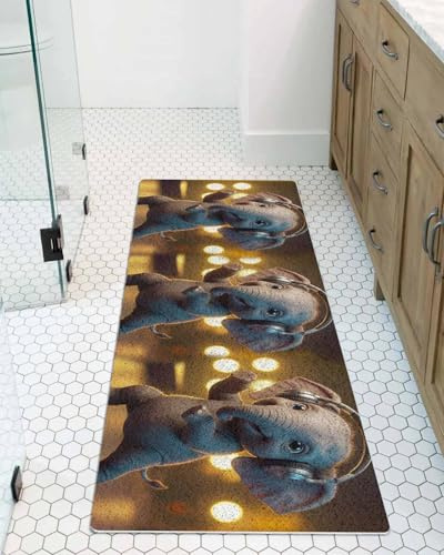 Elephant Shower Mat Non Slip Bathtub Mat Abstract Headphone Elephant Shiny Light Background Bath Mat Soft Loofah Shower Mats for Shower Tub Bathroom Quick Drying Foot Mat, 16x40 Inch