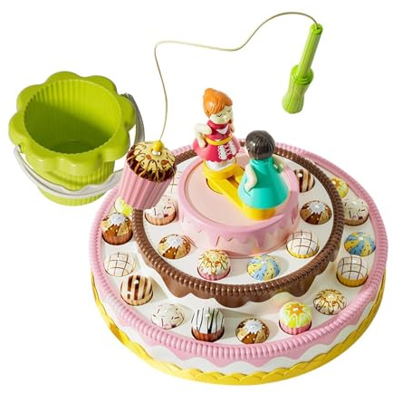 Magnetic Fishing Game - Electric Rotating Musical Cake, Electronic Component Board Toy, ABS Material Hardware Construction, Battery Powered Interactive Unit | Montesori Gear for Kids & Schools