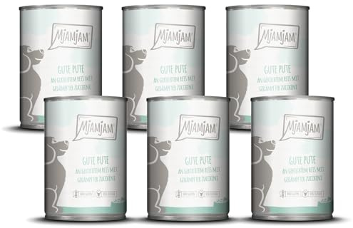 MjAMjAM - cibo umido premium per cani - buon tacchino su riso bollito con zucchine al vapore, confezione da 6 (6 x 400 g), naturale con carne extra