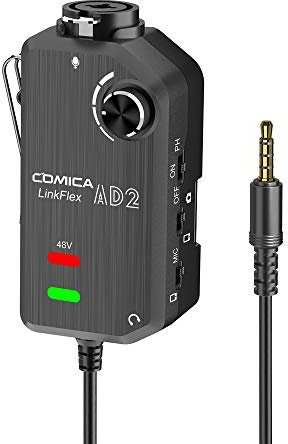 COMICA LINKFLEX.AD2 XLR / 6.35mm Preamplificador de micrófono, Monitor en Tiempo Real, Adaptador de Audio de Interfaz XLR/Guitarra para iPhone, Dispositivo Android y cámaras DSLR