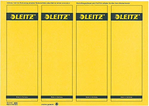 LEITZ® Rückenschild, auf A4-Bogen, selbstklebend, Papier, breit/kurz, 61 x 192 mm, gelb (100 Stück), Sie erhalten 1 Packung á 100 Stück