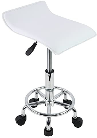 KKTONER Rollhocker Bürohocker quadratische Form Höhenverstellbar 45-61cm Weiß