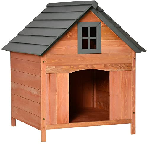 PawHut Hundehütte Outdoor Hundehaus Hundehöhle aus Holz Winterfest für mittelgroße Hunde Natur 81,3 x 91,5 x 98,5 cm