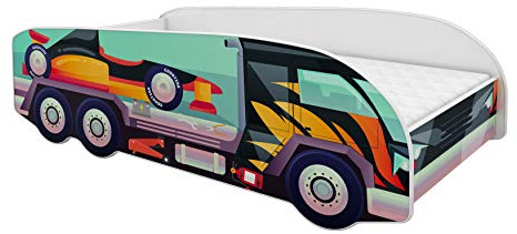 ACMA Kinderbett Autobett Lattenrost LKW Truck Schlafzimmer Kindermöbel Spielbett 140 x 70 cm 160 x 80 cm (160x80 cm mit Matratze, 07)