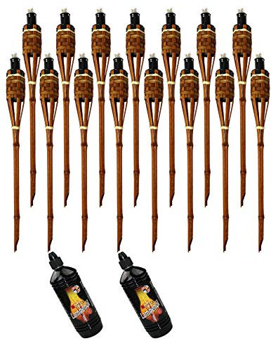 Moritz 15x Bambusfackeln Fackel Deluxe 90 cm Dunkelbraun + 2X 1000ml Lampenöl Gartenfackel Ölfackeln Garten Deko Öllampe Wegleuchte