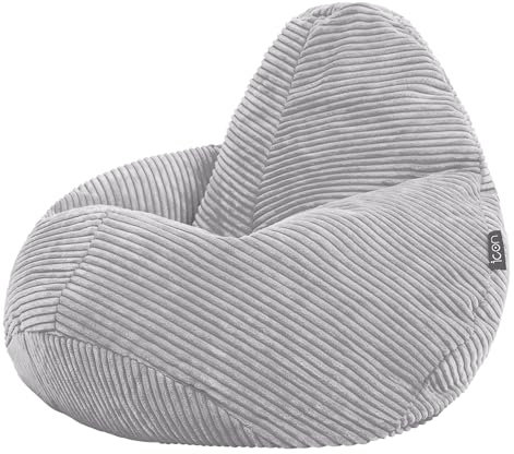 Icon Dalton Sitzsack Kinder, Grau, Flauschiger Cord Stoff, Sitzsack Cord mit Füllung, Bequemer Kinder Gaming Sessel, Kuschelsessel, Lese Sessel, Schlafzimmer, Kinderzimmer, Spielzimmer