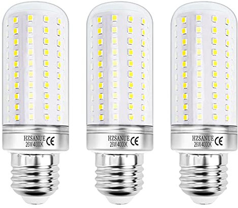 HZSANUE Lampadina LED Mais 26W, E27 Vite Edison, Bianco Naturale 4000K, 2900LM, Equivalente a 200W Incandescenza, Non Dimmerabile, Confezione da 3