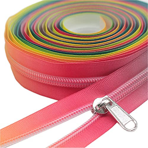 ByaHoGa 4 m Regenbogen endlos Reißverschluss Meterware Reissverschluss 6mm-Spirale + 10 Nonlock-Zipper (Regenbogen Band)
