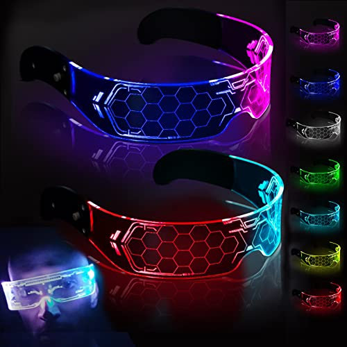 2Pcs LED Visor Glasses, Light Up Glasses with 7 Colors and 4 Modes LED Luminous Glasses, Rave Glasses Glow in The Dark Glasses, Neon Party Supplies Favors Birthday Party Glow Toys