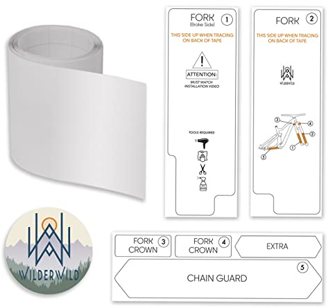WilderWild Bike Fork and Chainstay Protector Tape - High Impact Vinyl Wrap (4'x36) MTN Bike Frame Protector, Glossy Clear