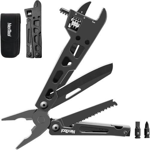 NexTool Multitool Werkzeug, 9-IN-1 Präzise Skala Schraubenschlüssel Zange Messer Holzsäge 2 Schraubendreher-Bits Multitool, Outdoor Camping Multiwekzeug Zubehör Klettern Angeln mit Nylontasche