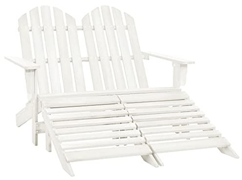 INLIFE 2-Sitzer Adirondack-Gartenbank mit Fußstütze Tannenholz Weiß