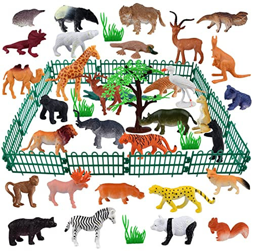 ELECLAND 53 Pezzi Animali della Giungla Figure Giocattoli per Bambini Mini Figure di Selvatici in Plastica Animali dello Zoo Playset Cake Toppers per Bomboniere per Feste di Compleanno