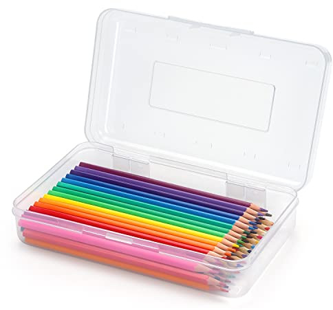 Tamaki 1 Pack Plastic Pencil Box Large Capacity Pencil Boxes Clear Boxes with Snap-tight Lid Stackable Design and Stylish Office Supplies Storage Organizer Box, Clear
