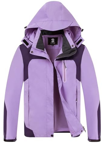 Womens Waterproof Rain jacket Lightweight Active Outdoor Raincoat with Removable Hood (Purple,Small)