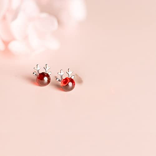 Schmuck Damen, Weihnachtsgeweih Aus S925-Sterlingsilber, Mit Rotem Granat Eingelegt, Hypoallergen, Ohrstecker, Exquisiter Ohrhänger, Weihnachtsschmuck Für Damen, Herren, Mädchen, Hochzeit, Freun