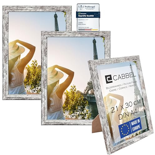 CABBEL 3er Set Bilderrahmen DIN A4 21x30 MDF Holz-Rahmen mit bruchsicherem Acrylglas, ideal für Collagen, Portraits & Urkunden in Birke