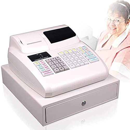 TELOME Elektronische Registrierkasse, Cash Register mit 8 Digitalen LED-Kundenanzeigen, mit Thermodrucker, Flacher Tastatur und Schublade, für kleine Unternehmen, Einzelhandel