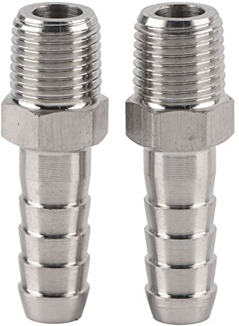 Raccord cannelé, 2 Pièces 1/4 en Acier Inoxydable Raccord Rapide Connecteur de Tuyau BSPT Filetage Mâle, Connexion Rapide de Tube Filetés (BSPT1/4-10mm)
