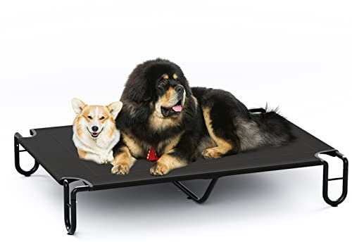 KORIMEFA Panier Chien Lit Surélevé pour Chien Lit de Camp pour Animaux Intérieur Extérieur Grand Confort Coussin en Tissu Oxford Textilene XL 122x85x20cm Noir