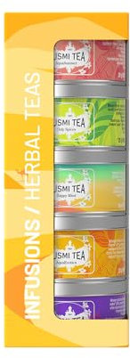 Kusmi Tea - Coffret Les Infusions - Assortiment de Thés Bio - Idée Cadeau Homme et Femme - Infusions et Tisanes Aromatisées - Notes de Fruits, d'Amande, d'Épices et de Gingembre - 5 Boîtes de 25g