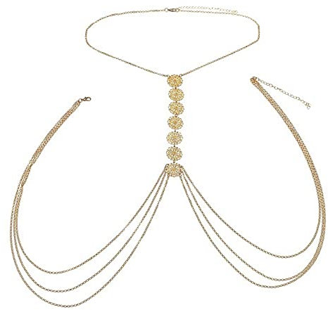 SHTGOI Körperkette Lange Rückenkette Fashion Einfache Sexy Bauch Körper Kette Rückenfrei Strand Bikinikette Sommer Taillenkette Zurück Halskette Körperschmuck für Frauen und Mädchen Gold