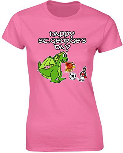 Happy St Georges Day Ladies T-Shirt England Warriors Dragon Unisex Gift Womens Tshirt Printed Design