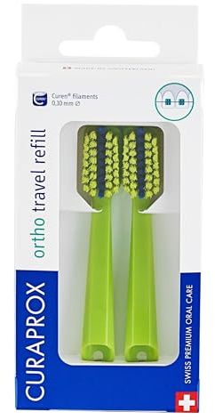 Curaprox Cabezales de cepillo de dientes de Viaje Ortho CS 5460 – para el Cuidado de Aparatos Ortopédicos/Limpieza Ultra Suave/Verde | 2 Piezas/Fabricado en Suiza