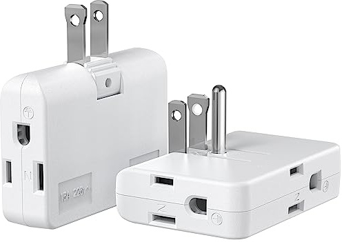 ETwinCoo 2-Prong/3-Prong Swivel Adapter, Polarized Grounding Converter with Flat Wall Plug, Fireproof 3-Outlet for Home Use (2 Pack)