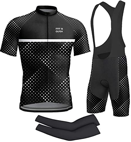 FFFF & OLFEH Männer Sommer Kurzarm Radsportanzüge Set Fahrradbekleidung Fahrrad Trikots Rennrad Trikot Radsportanzüge Fahrradtrikot Set Radhose Herren mit 9D Sitzpolster + Ärmel verschicken (9,4XL)