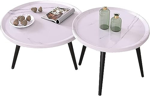 Table Basse gigogne Ronde en Bois, Tables d'appoint de canapé d'appoint Modernes, Tables Basses créatives/Table de Chevet, Ensemble de 2, avec Repose-Pieds réglable, pour Salon, ch